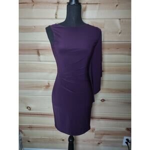 Lauren By Ralph Lauren Women's Crepe One Shoulder Dress Ruched Detail Size 0